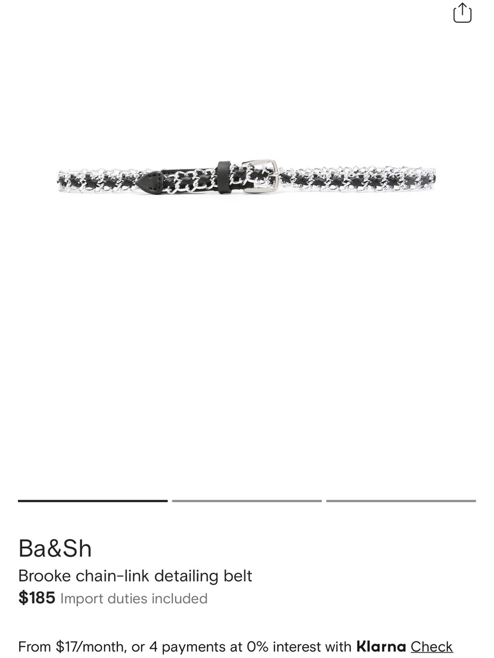 ba&sh Black Leather Belt with Silver Chain Detail